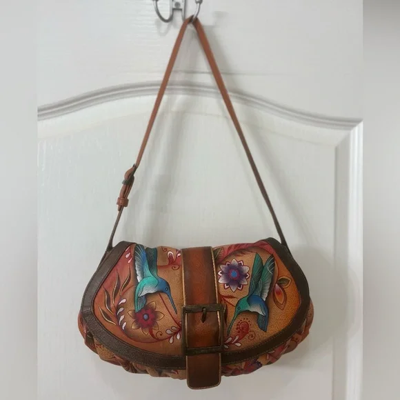 Anuschka Flying Jewels Small Ruched Flap Boho Shoulder Bag Limited Ed, Like New - Picture 3 of 14